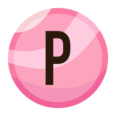 Glossy Pink Bubble Letter ‘P’ Vector Icon with Pastel Gradient, Ideal for Valentine’s Day Greeting Cards, Invitations, and Digital Art Projects