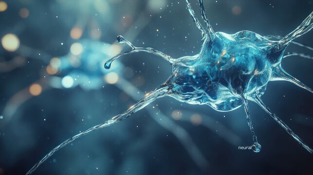 Detailed 3D Rendering of Human Neurons with Bokeh Effect in Background