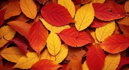Fototapeta premium Autumn Blaze A Tapestry Of Reds And Golds Crimson And Gold Leaf Carpet Falling Leaves Warm Hues Of Autumn Golden Autumn Leaves A Rich Tapestry Autumnal Embrace A Symphony Of Color AI Generated