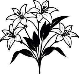 Black and White Lily vector silhouette Flower Bouquet Illustration Graphic Design