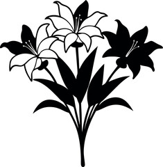 Elegant Black and White Lily Flower vector silhouette Bouquet Illustration Artistic Floral Design Graphic