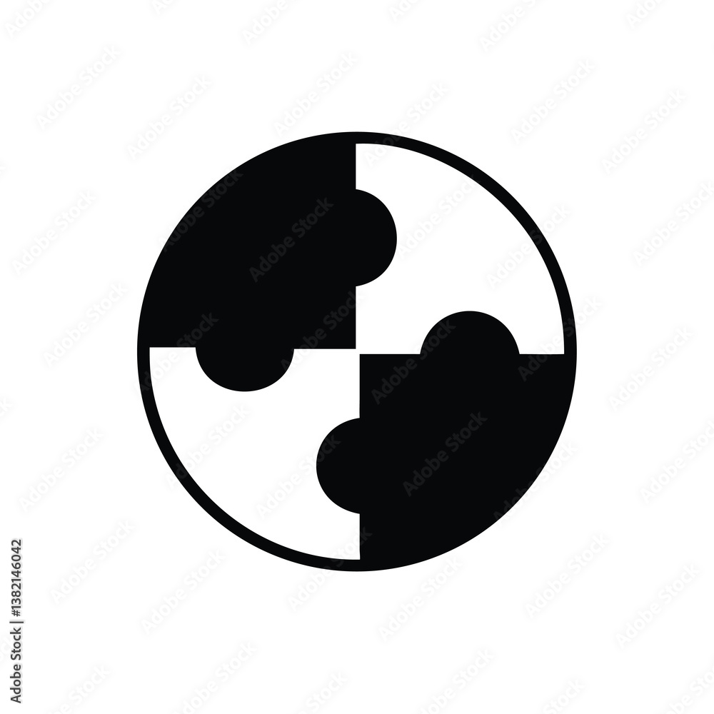 Poster simple line art of a stylized globe with puzzle-like sections