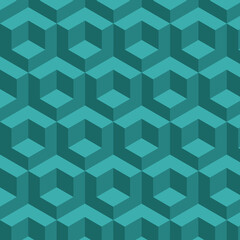 Geometric pattern featuring hexagonal shapes in shades of teal and turquoise, creating visually striking and modern design