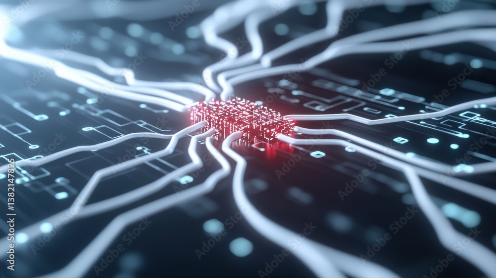 Aufkleber futuristic digital network with glowing circuits and data visualization, representing ai and advance