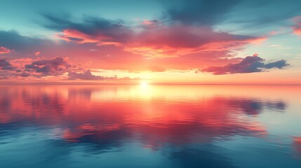 Sunset Serenity: The sky explodes with vibrant colors as the sun dips below the horizon, painting a breathtaking panorama of fiery hues reflected in the tranquil water.