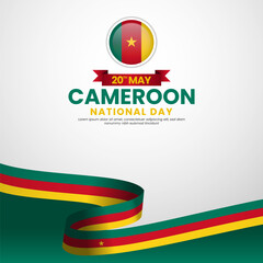 Cameroon flag ribbon template for national day or independence day square banner background