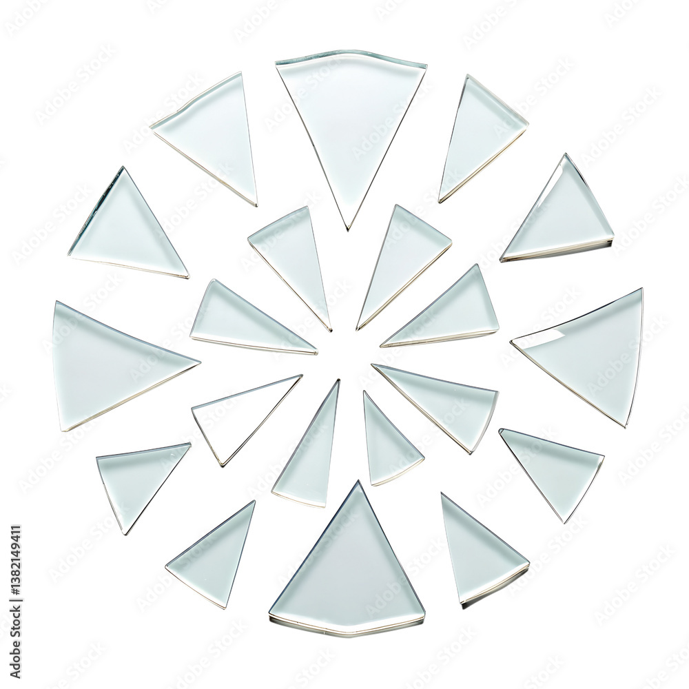 Poster circular arrangement of triangular glass pieces modern abstract design transparent background genera