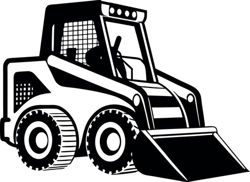 black and white skid steer loader clip art preview