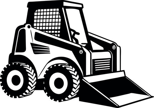 black and white skid steer loader clip art preview