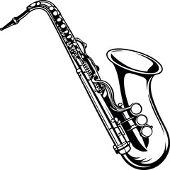 A Detailed Line Drawing vector silhouette of a Saxophone Musical Instrument