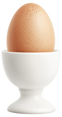 Freshly cooked egg served in a white pedestal cup isolated on transparent background.