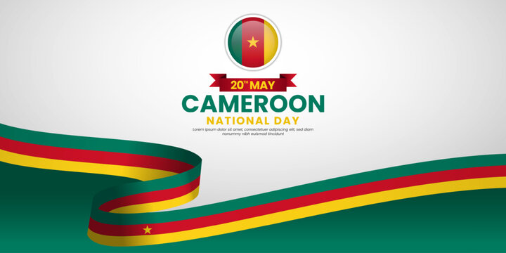 Cameroon national day banner background with realistic ribbon flag design with blank space area - Powered by Adobe