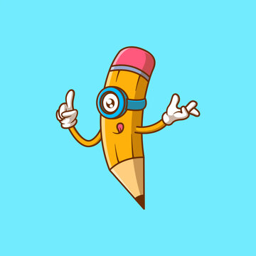 Cute Pencil Cartoon Illustration. Study icon concept. Flat cartoon style