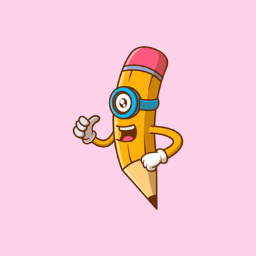 Cute Pencil Cartoon Illustration. Study icon concept. Flat cartoon style