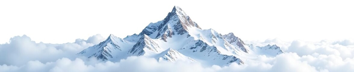 Obraz premium Mountain peak with snowy landscape isolated on white background, snow, solitude, mountain