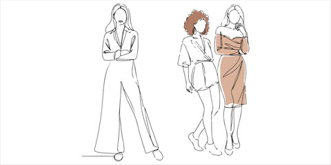 Diverse beauty woman continuous single line art drawing sketch on white background