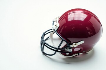 Fototapeta premium Overhead view of football helmet and ball on white background, athletic, american football, vintage