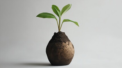 Handcrafted vase made from natural soil, rustic organic design for home decor