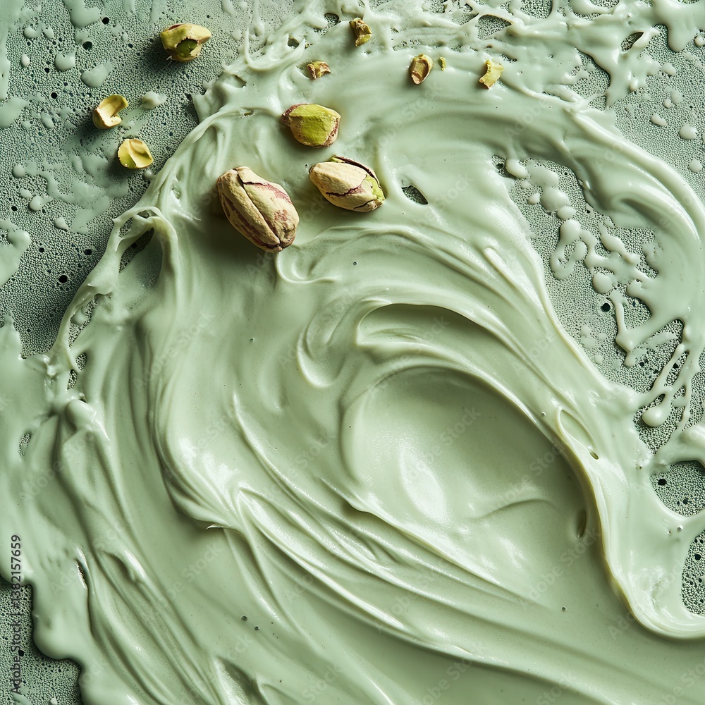 Poster a creamy, green mixture swirled elegantly with scattered pistachios, creating a visually appealing c