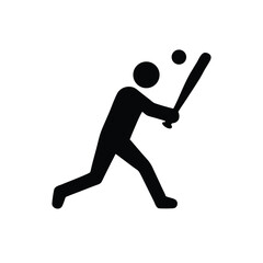 A stylized illustration of a baseball player swinging a bat.