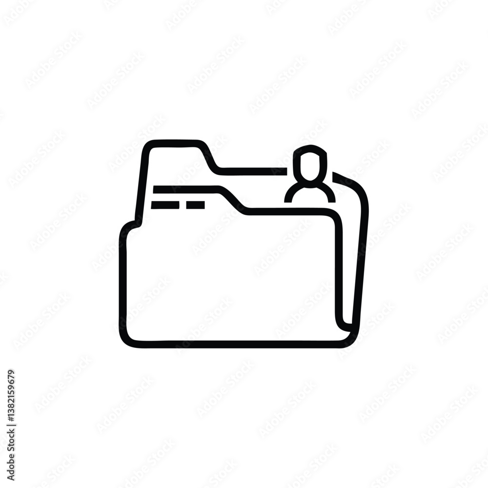 Poster simple black line icon of a folder with a person inside.