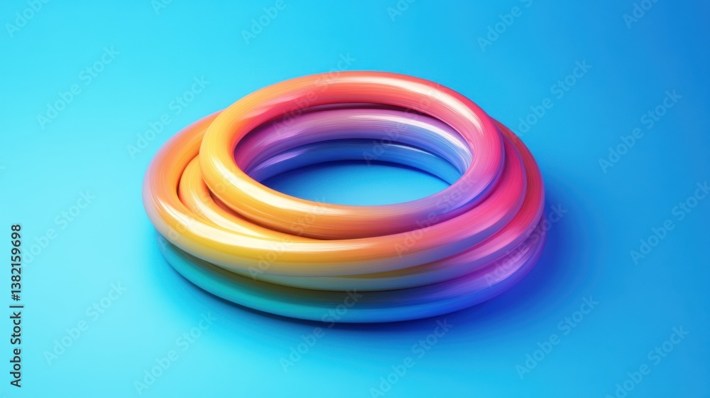 Aufkleber a vibrant, abstract arrangement of colorful, intertwined rings set against a smooth blue background,