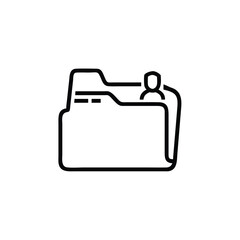 Simple black line icon of a folder with a person inside.