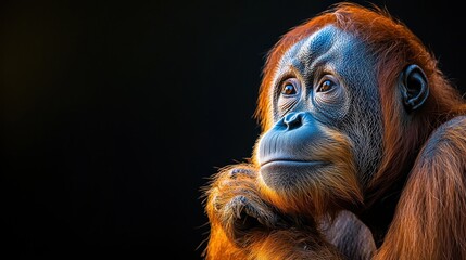 Orangutan portrait, thoughtful gaze