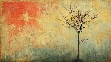 Bare tree, warm colors, textured background