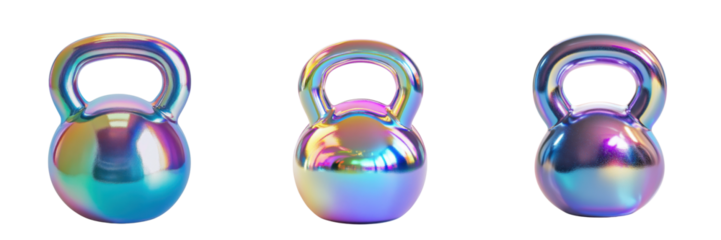 Colorful and Shiny Kettlebells in Three Angles for Fitness Appeal