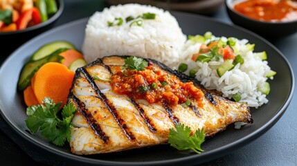 Delicious Plate of Rice Vegetables and Meat Showcasing Culinary Delight