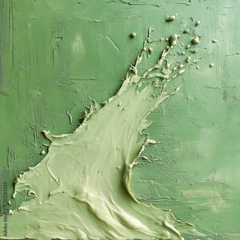 Poster abstract green texture featuring thick paint strokes and splatters, creating a dynamic and artistic 