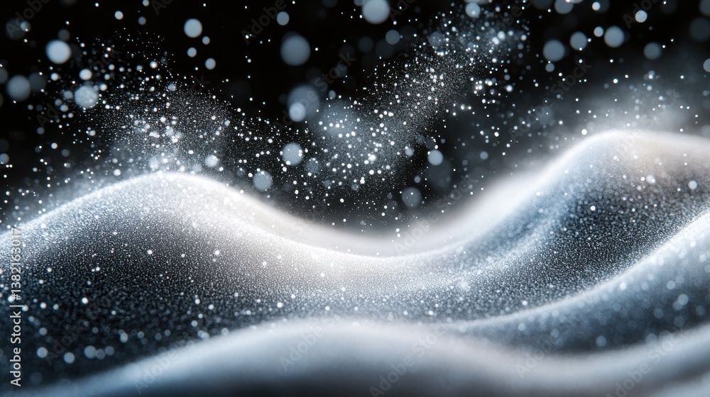Poster a mesmerizing abstract image showcasing soft, flowing waves of light and sparkling particles against