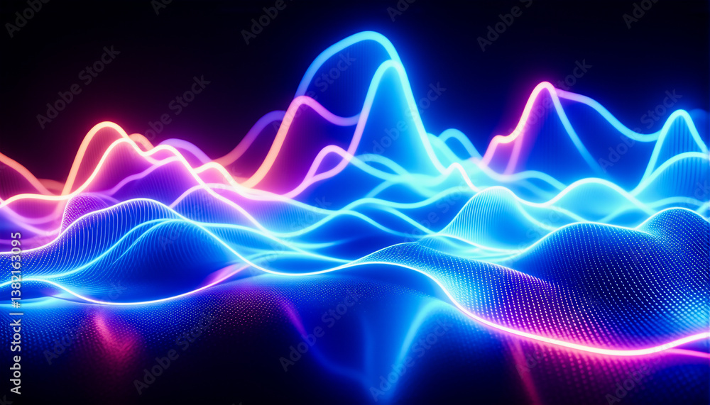 Leinwandbilder bright neon wavy lines in blue and pink hues create an abstract and glowing design against a dark ba