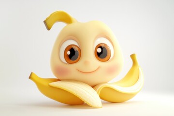 Adorable cartoon banana character with big eyes and a cheerful smile.