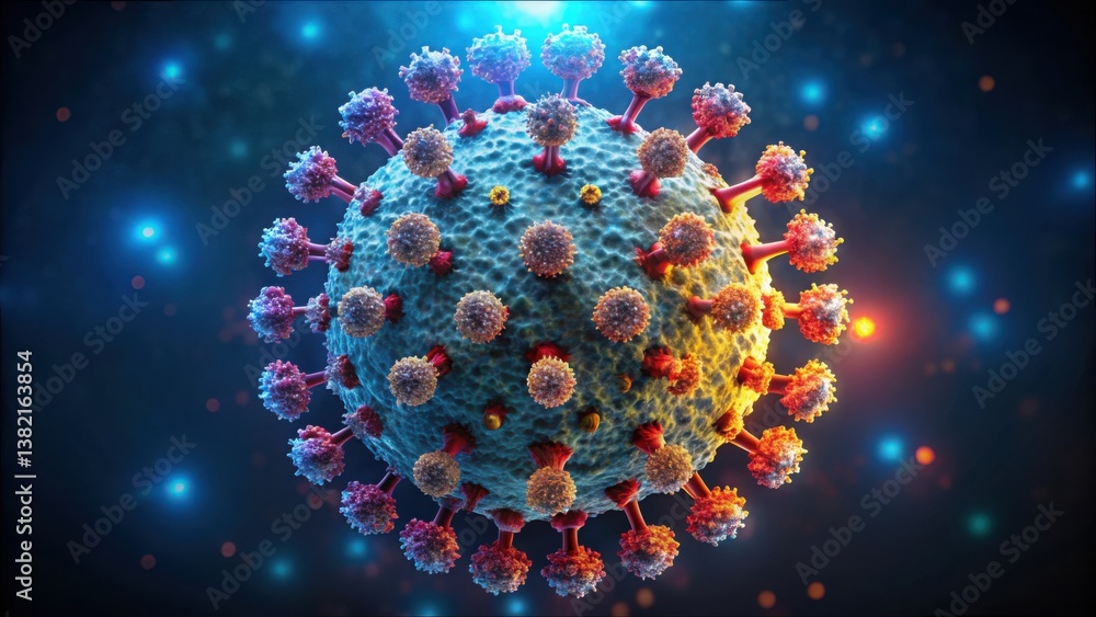 Poster detailed virus model with highlighted protein structures and capsids