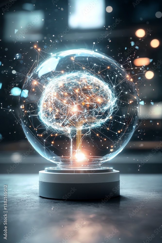 Poster innovative brain technology showcase digital space 3d visualization futuristic environment close-up 