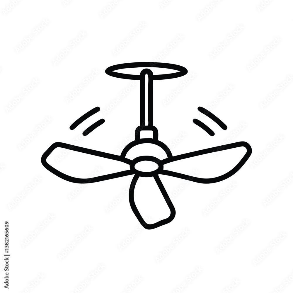 Poster simple line drawing of a ceiling fan in motion.
