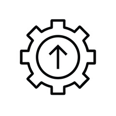 Gear with upward arrow, symbolizing growth and progress.