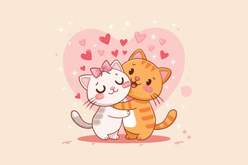 cute cats  hugging illustration vector