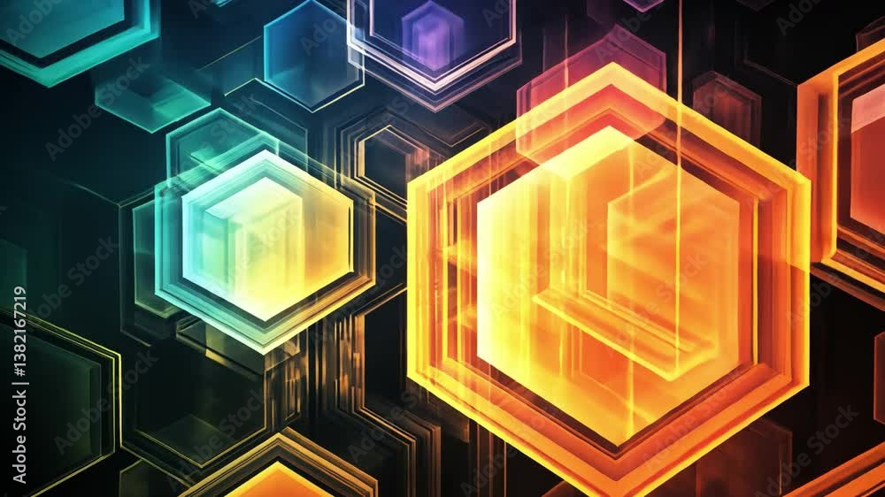 Poster abstract hexagon network: a vibrant and dynamic visual, featuring interconnected hexagonal cells in 