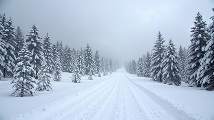 Obraz premium A snowy road in the forest
