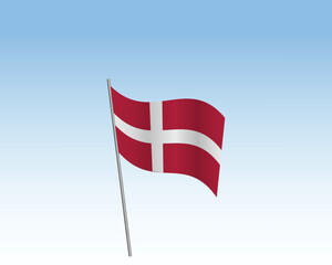 Denmark flags in a realistic vector artwork. Wind-blown flag against a clear blue sky