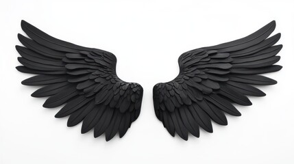 Obraz premium Dramatic Black Wing Pair Isolated on White Backdrop for Angelic Aura