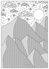Mountain Night Scenery Coloring Pages for Adult