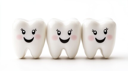Delightful dental trio with smiling faces on white background closeup