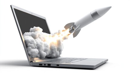 Laptop launch success, depicting speedy technological advancement and startup