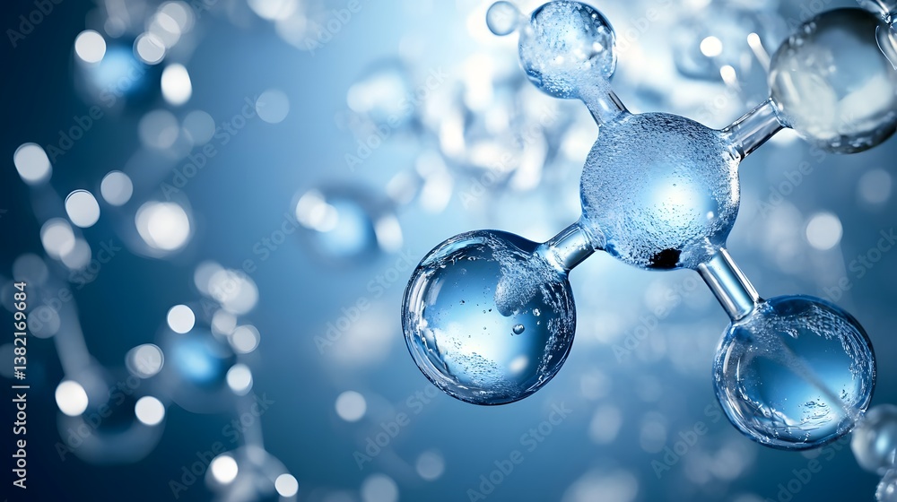 Poster a blue background with a cluster of blue spheres. the spheres are all different sizes and are arrang
