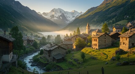 Sunrise over the Majestic Alpine Village