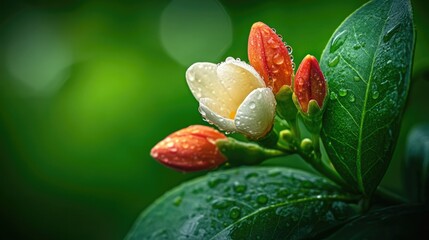 Close-Up of Vibrant Orange and Yellow Flower Buds Covered in Fresh Water Droplets